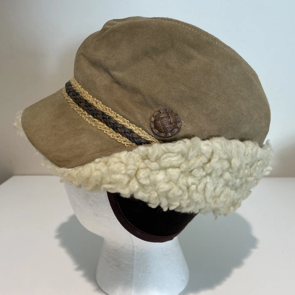 Chapéu Trilby Vintage Anos 60 Pós Comercial de Pele de Veado Camurça Shearling Cloche Feito em União Tamanho M - Imagem 2 de 4