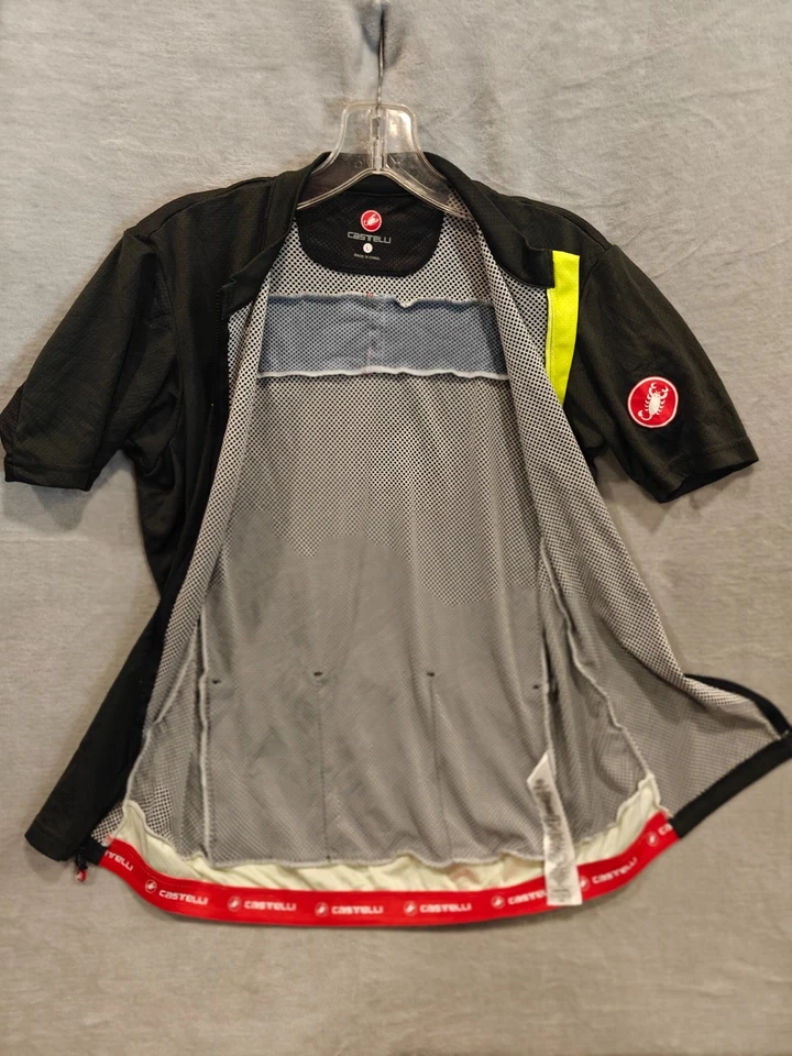 Camiseta masculina de ciclismo Castelli tamanho G zíper completo preta malha amarela - Imagem 3 de 4