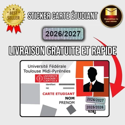 Autocollant carte étudiant étudiante année 2026 2027 sticker vignette