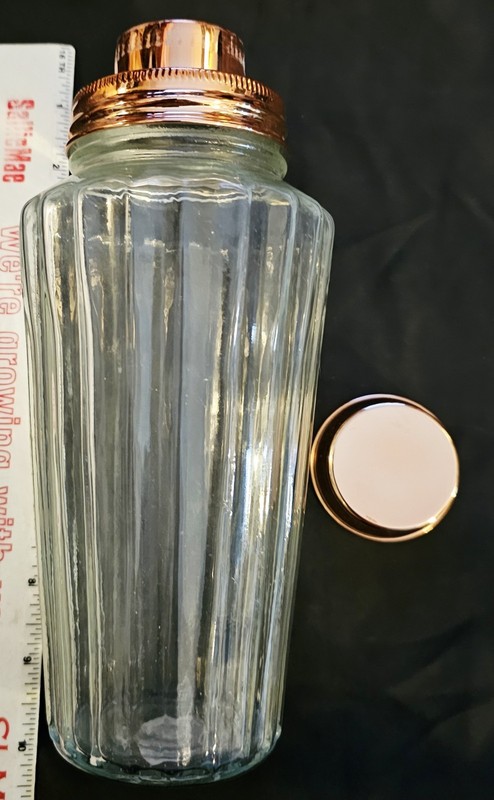 Vintage-style Glass Paneled Cocktail Shaker,  9 Inches,  Copper-tone 3pc Lid
