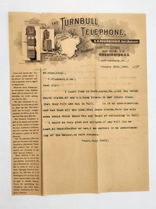 1898 antique TURNBULL TELEPHONE washington dc harrisonburg va LETTER rosenberger