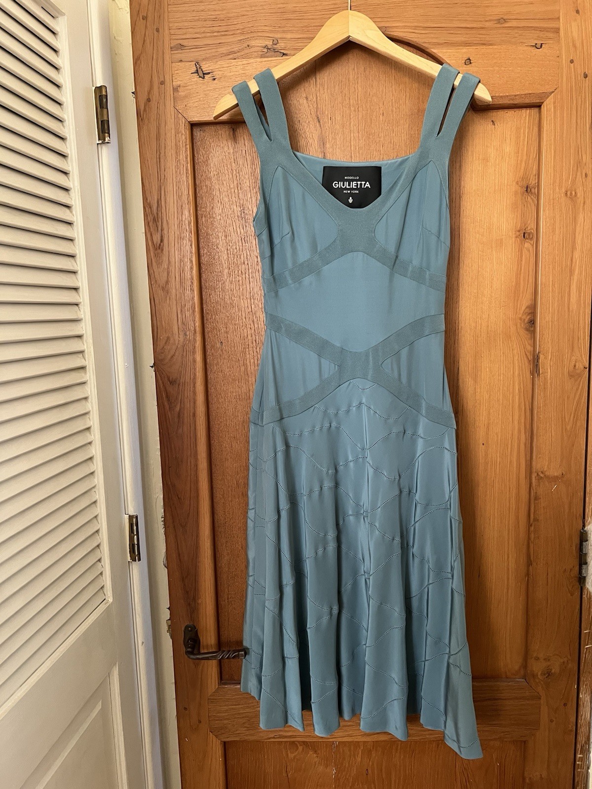 VTG ITALY GIULIETTA Modello 100% Silk Teal Blue Green Cocktail Dress Women’s 42