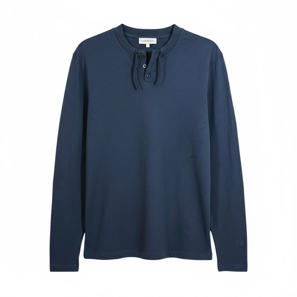 HARRIS WILSON Tee shirt homme col tunisien manches longues bleu marine Nateo - Photo 2/4