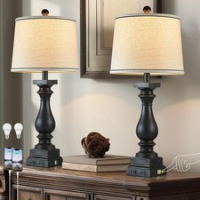 28" Tall Farmhouse Table Lamps Set of 2 with USB C A Ports and AC Outlet, 3 W...
