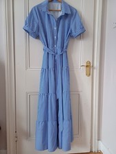 Fresh Cool Summer Waisted Shirt Dress Blue White Stripes Uk 14