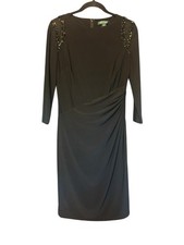 Lauren Ralph Lauren Women's Black Long Sleeve Dress Sequin Mesh Shoulder Size 8