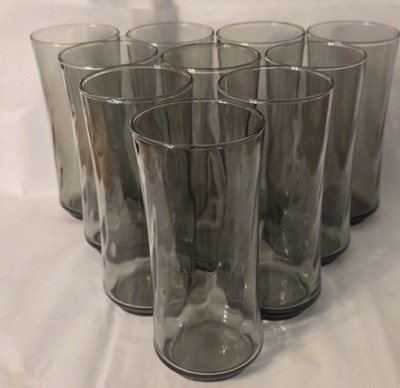 Libbey Smoke Optic Swirl Glass Tumblers c. 1960s-70s Set of 10