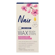 Nair Hair Remover Wax Ready-Strips, 40 Wax Strips + 6 Post Wipes