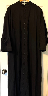 CATHOLIC PRIESTS BLACK HOUSE CASSOCK BY C.M. ALMY & SON SIZE JK 60"