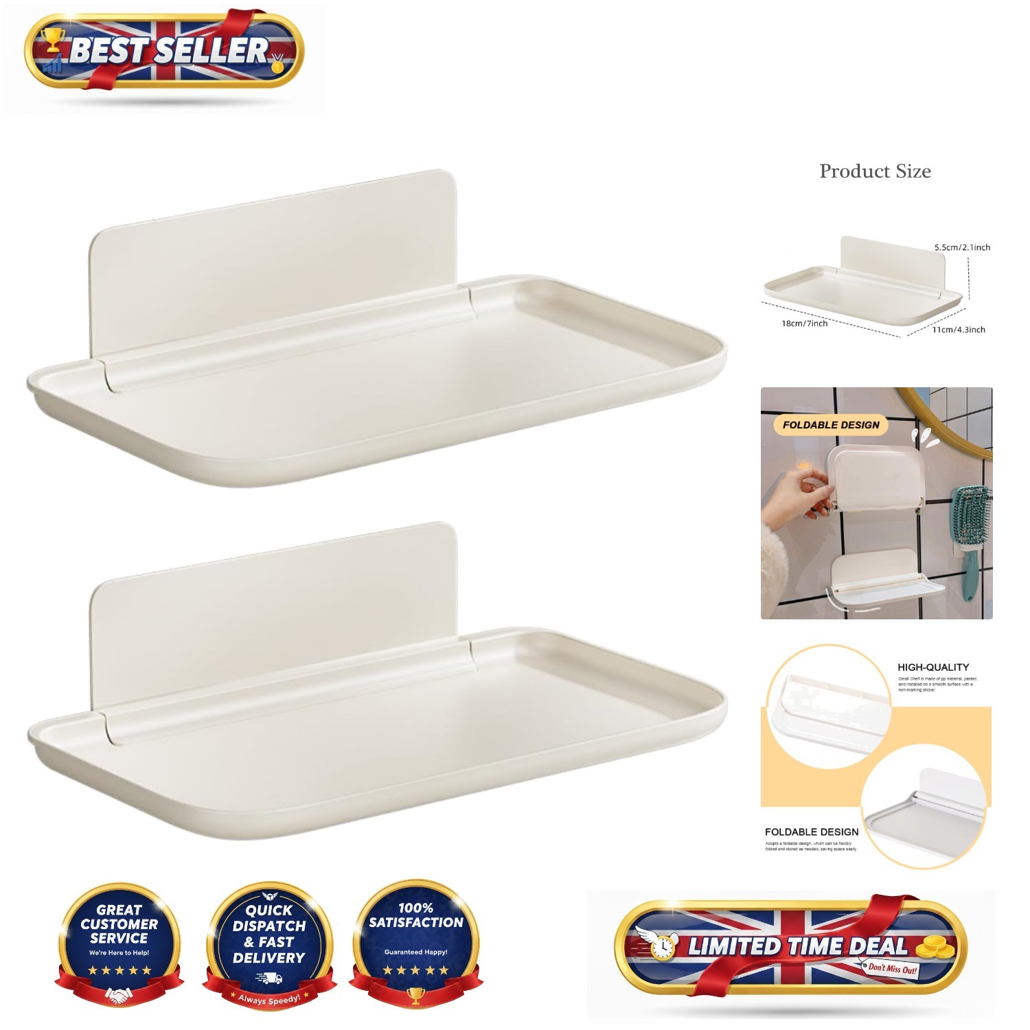 2 Pcs Self-Adhesive Floating Wall Shelves - Elegant Minimalist Storage Solution
