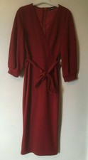 Shein Self Belted Dress Split Hem Surplice Wrap 3/4 Sleeve Medium NEW Burgundy