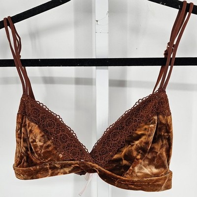 Xhilaration Womens Sz S Triangle Bralette Bra Crushed Velvet Gold Rust Color