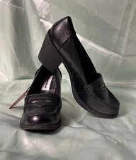 Vtg 90s/Y2K Black Airwalk Penny Loafer Chunky Black Schoolgirl Heels Sz 10 NWT