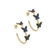 Gold Colorful CZ Butterfly Hoop Earrings, Sku LD396