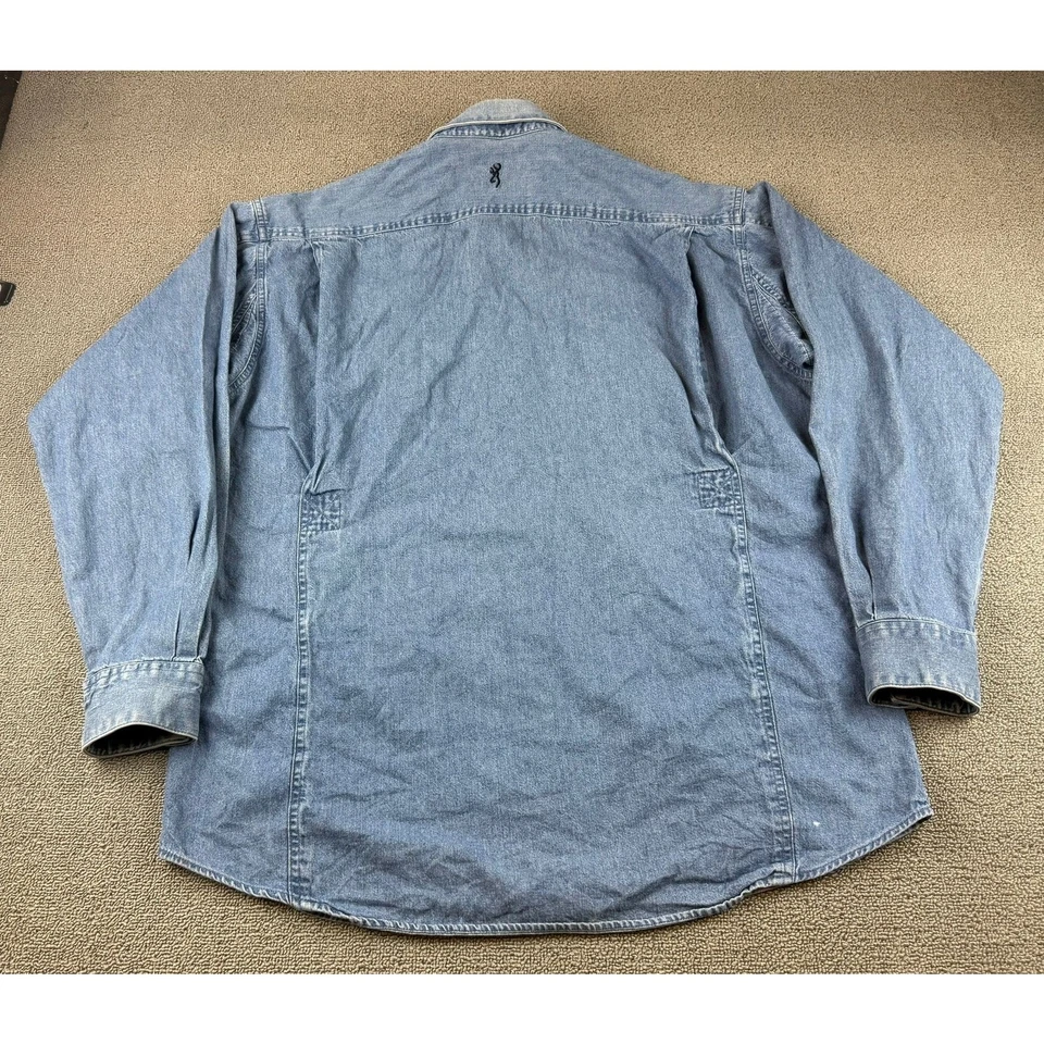 Camisa De Colección Browning Hombres L Denim Abotonada Azul Manga Larga Algodón Hecha en Macao Foto 3 de 4