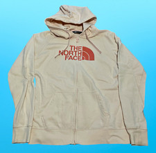 The North Face Full Zip Fleece Hoodie Women s M Beige Logo Pockets
