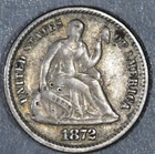 1872 5C SEATED LIBERTY SILVER HALF DIME KM# 91 Grade:  XF A6610