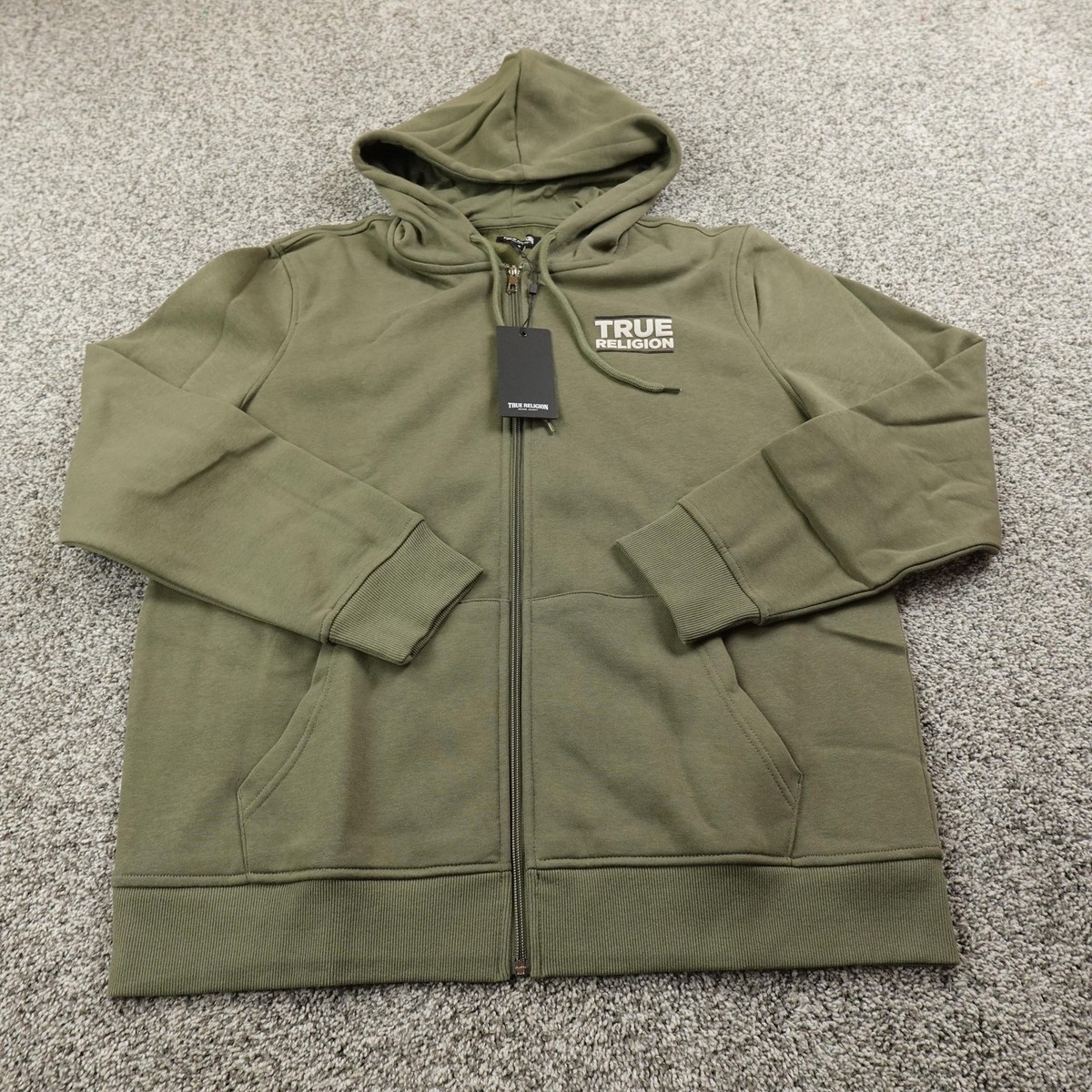 NEW True Religion Hoodie Mens XL Green Buddha Graphic Full Zip