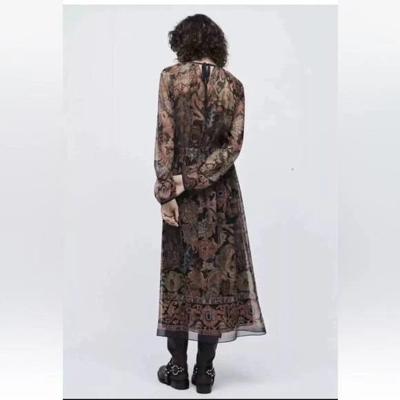 NUEVO CON ETIQUETAS VESTIDO BOHEMIO ZARA MAXI ESTAMPADO/VESTIDO FORMAL INFORMAL OTOÑO ZARA Talla XXL Foto 4 de 4