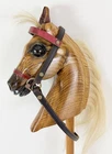 Vintage Wooden Hand-Carved Stick Toy Hobby Horse Leather Ears Bridle Real Hair