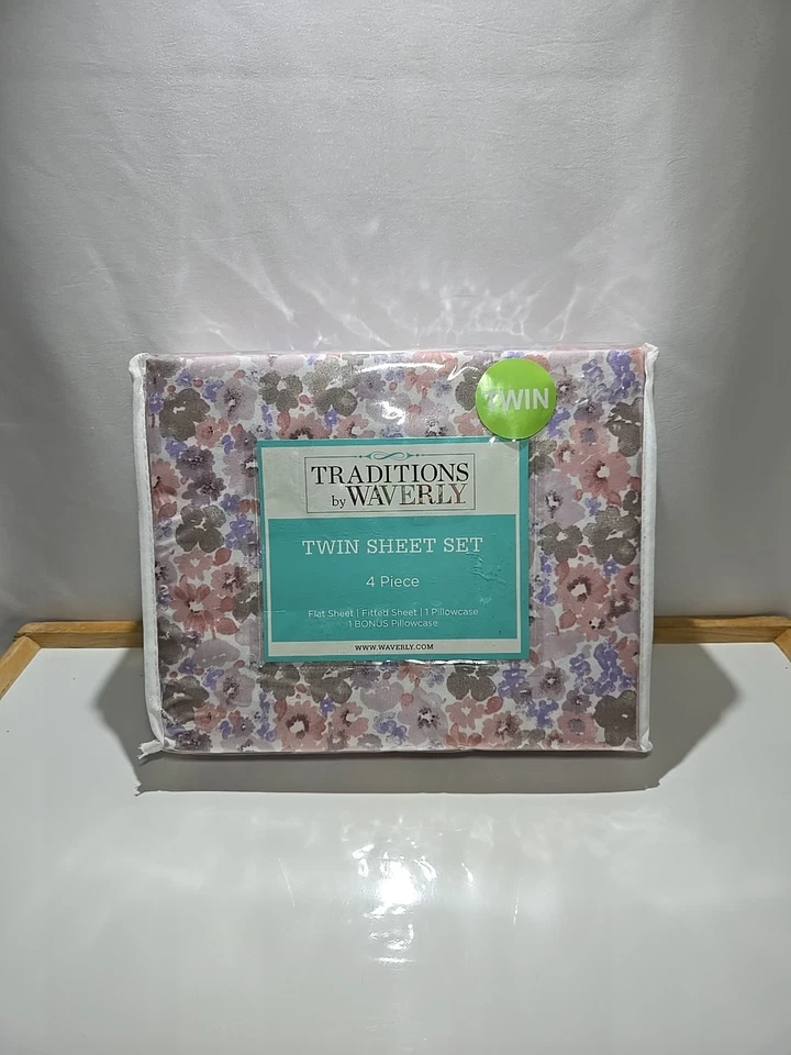 NEW Traditions by Waverly 4-Pc Twin Sheet Set – Flat, Fitted & 2 Pillowcases - Image 2 of 4