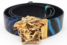 Versace Medusa Reversible Leather Belt Gold Tone Buckle Size 100 Eb1225lwxdu