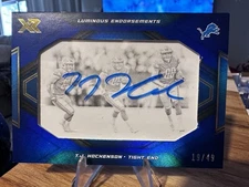 2019 Panini XR - Luminous Endorsements T.J. Hockenson #LE-TJ Blue /49 (AU, RC)