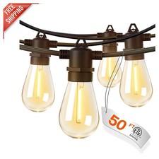 50FT LED Outdoor String Lights - Shatterproof Edison Bulbs, Weatherproof Design
