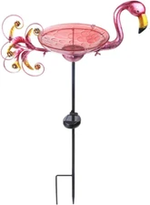 MUMTOP Outdoor Bird Bath Solar Birdbath Small Birdfeeder with Flamingo Metal Sta
