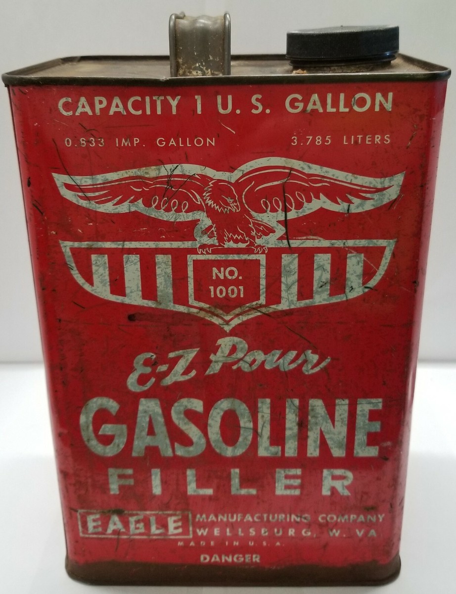 VINTAGE E-Z POUR EAGLE GASOLINE FILLER CAN WITH CAP (NO. 1001) - 1