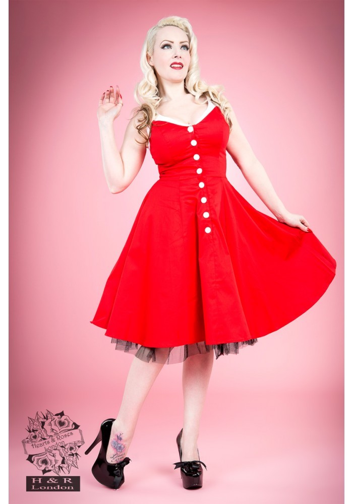 H&R LONDON RED WHT STRAP COCKTAIL HALTER 50s PINUP RETRO PUNK VINTAGE PROM  DRESS | eBay