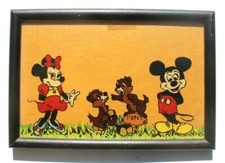 Vtg Hand Painted Disney Character Wood Picture Frame Mickey Mouse Minnie Mouse