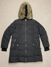 Lucky Brand Parka Jacket Faux Fur Hood Long Coat Black Size Large Women's