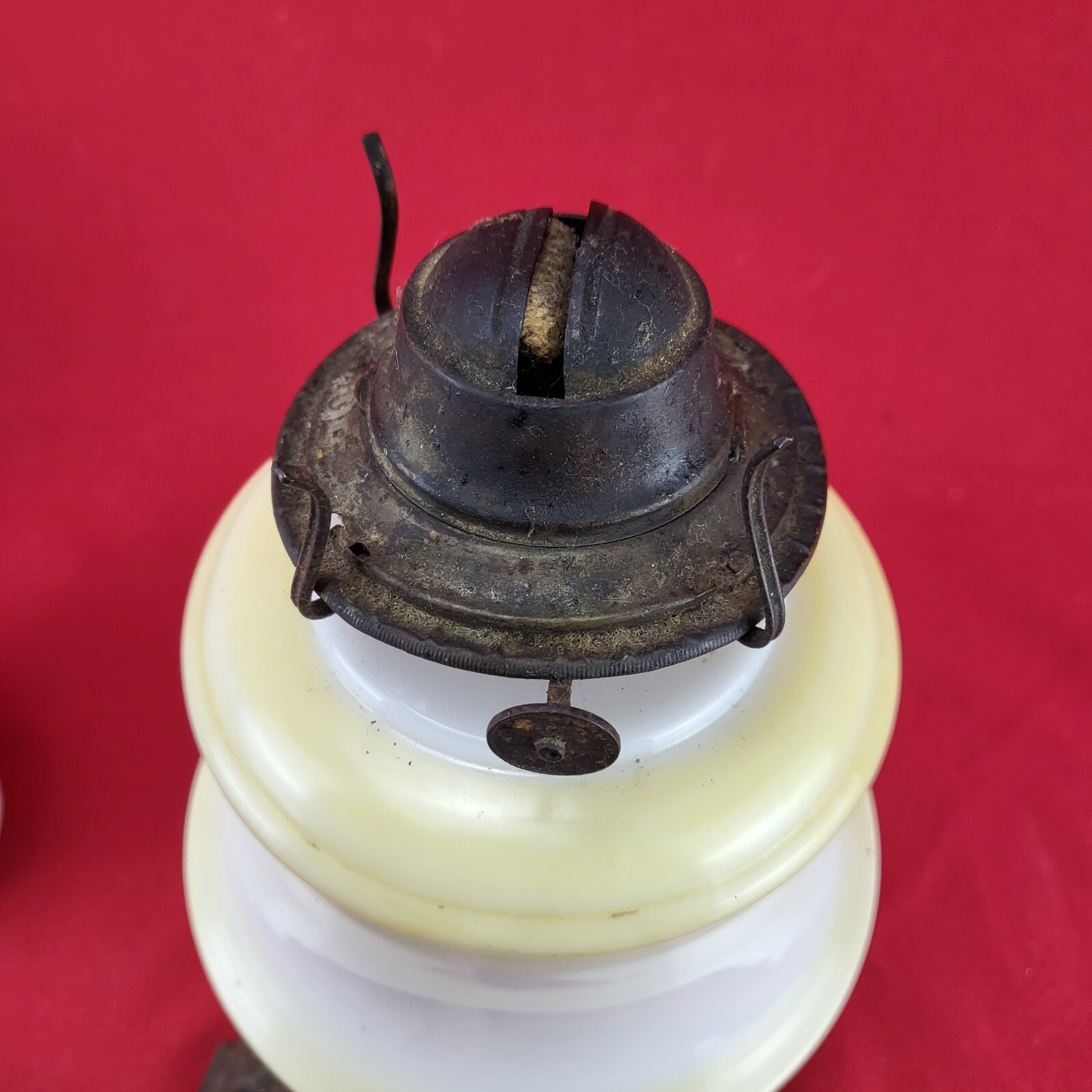 Antique Hand Painted Milk Glass Kerosene Lamp W/Cast Iron Base eBay