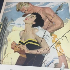 1955 Phillip Morris Sexy Couple Beach Dunes Towel Rub Sun House Decor Print AD