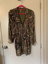 Free People Women's Say You Love Me Mini Shirt Dress Green Combo, Small XS