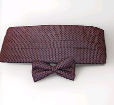 Burgundy And Black Geometric Shapes Cummerbund Bow Tie Set Missing Closing Clasp