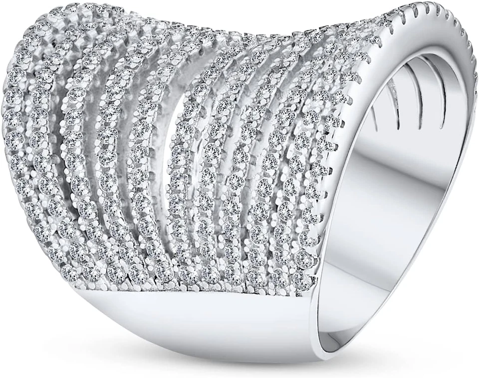 Semplice Romantico Grande Pavé Zirconia Cubica Elegante Anello Armatura Completo - Immagine 2 di 4