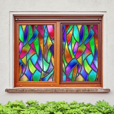 3D Color Pattern O725 Window Film Print Sticker Cling Stained Glass UV Block Am