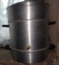 großer Entsafter, vintage, Alu, aus Omas Kochuntensilien