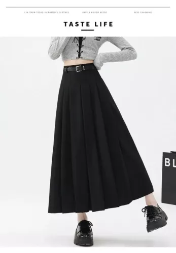 Faldas plisadas retro cintura alta para mujer faldas largas oficina informales faldas línea A - Imagen 21 de 28