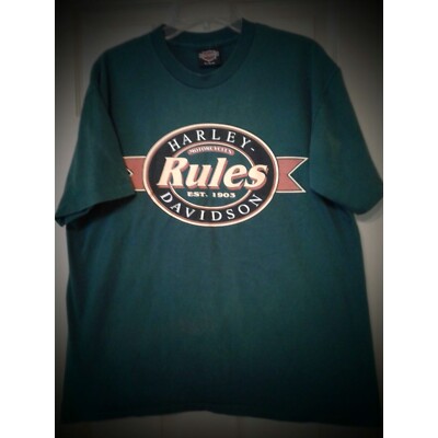 Vintage Harley Davidson Holoubek (Rules Est 1903) Shirt. Green, Size large.