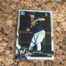 Justin Jarvis Signed 2018 Bowman Draft Chrome Rc Auto Milwaukee Brewers