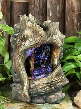Clearance-11" H Tree Trunk Waterfall Fountain W/LED Indoor/Outdoor