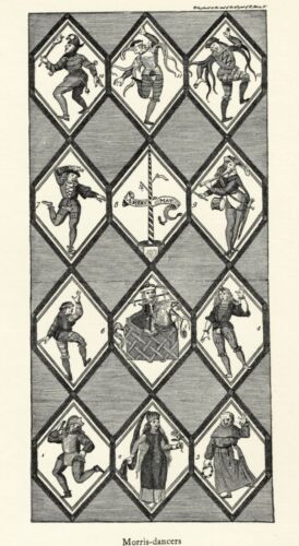 Impression antique imprimée Morris Dancers danse folklorique anglaise - Shakespeare - May Pole - Photo 1/2