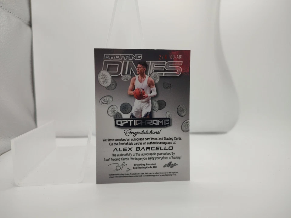 2022-23 Leaf Optichrome Dropping Dimes Blue Kaleidoscope /4 Alex Barcello Auto - Image 2 of 3