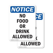  2 Pack No Food Or Drink Allowed OSHA Notice Sign Decal Metal Plastic