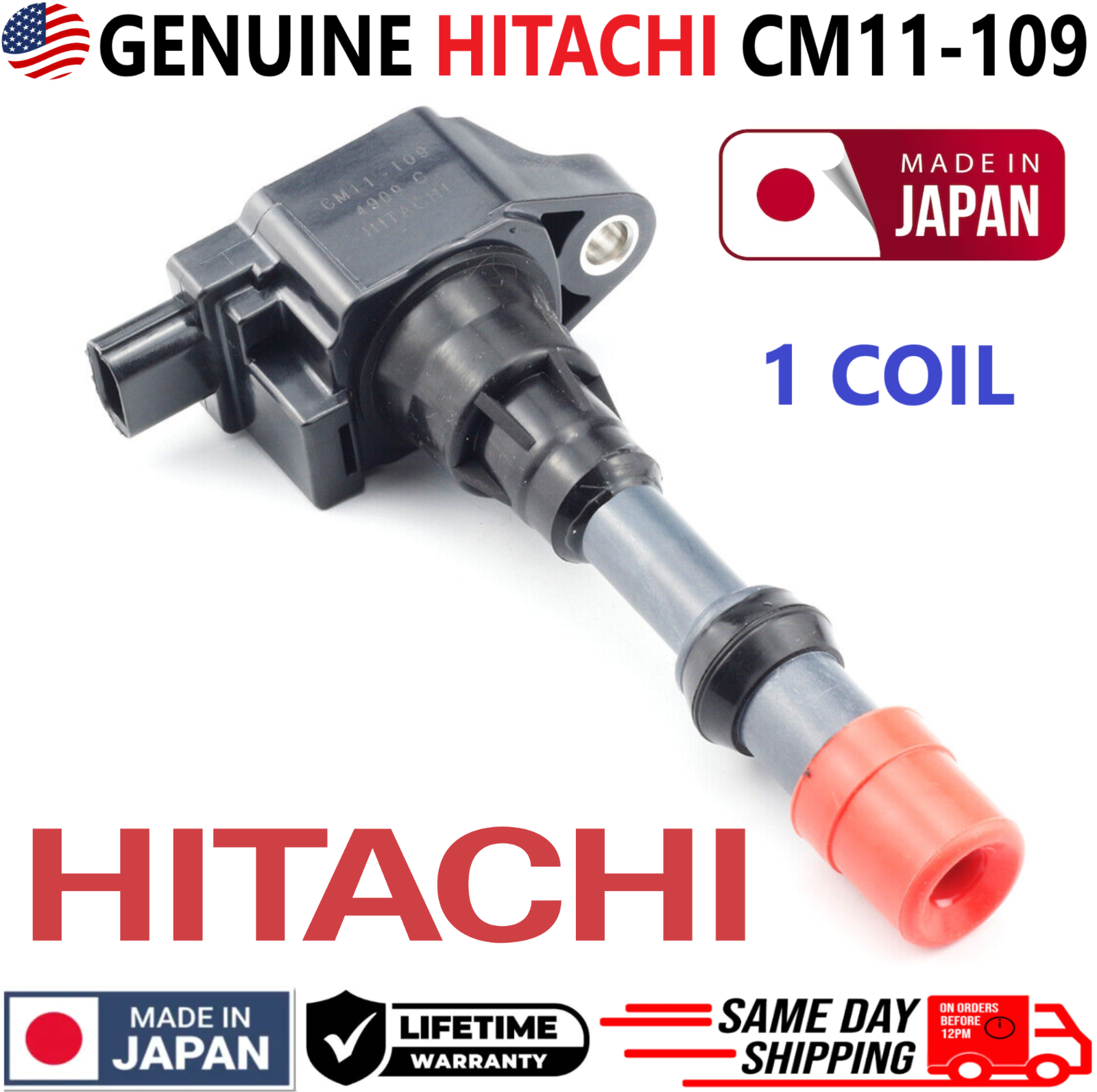 OEM GENUINE HITACHI x1 Ignition Coil For 2003-2005 Honda Civic 1.3L I4, CM11-109