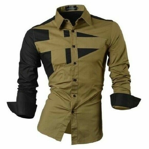 JEANSIAN SLIM FIT FASHION MEN'S LONG SLEEVE DRESS SHIRT,ARMY GREEN