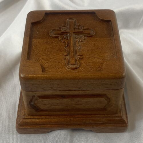 Superbe boîte à bagues de fiançailles en croix en bois pour proposition cérémonie de mariage bibelots - Photo 1 sur 9